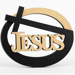 Jesus Cross Emblem with Wooden Text & Oval Frame | Christian Car Dashboard Symbol | Religious Decorative Ornament for Car, Home, Office | Spiritual Gift for Men & Women-image-60