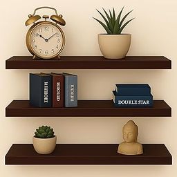 Rjv Decor Premium Wooden Floating Wall Shelves Set of 3 – Decorative Wall Mounted Shelves for Living Room, Bedroom, Kitchen & Bathroom – Dark Brown Finish – Modern Minimalist Style-picture-19