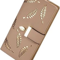 Women's Rose Gold Vegan Leather Leaf Bi-fold Card Coin Holder Long Wallet-image-50