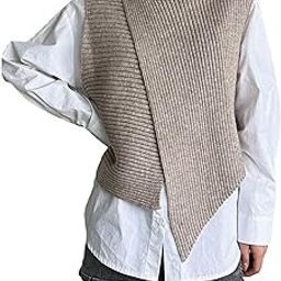 Women's High Turtle Neck Wrap Sweater Vest Knit Sleeveless Pullover Tank Tops-image-18