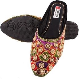 Women Ethnic Rajasthani Jaipuri Makhi Design Slipper Mojari-image-74