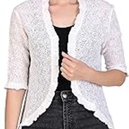 Women's Floral Lace Shrug with Frill Accents-image-10