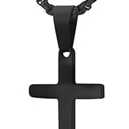 Cross Necklace for Men, Stainless Steel Silver Gold Black Plain Cross Pendant Necklace Simple Jewelry Gifts, 16-24 Inches Chain-image-52