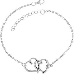 Double Heart Shaped Silver Alloy Anklet for Women & Girls-image-87