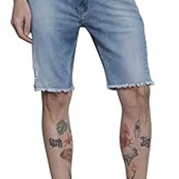 Men Slim Fit Solid Mid-Rise Denim Shorts-image-32