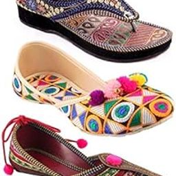 Rajasthani Jaipuri Ethnic Womens Girls Ladies Bellies & Sandal Combo-image-76