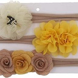 SYGA 3 Pcs Baby Headband Nylon Flower Stretchable HairBand for Newborn Infant Toddlers Kids 0-3 Year (Yellow)-image-62