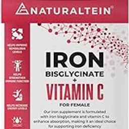 NATURALTEIN – IRON Bisglycinate + Vitamin C for Female (60 Tablets) | 14 mg of elemental iron per capsule | 100% clean (guaranteed without additives & colorants)-15