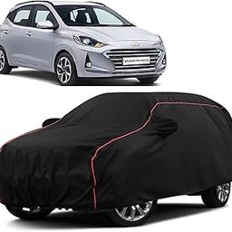 Sulfar 100% Water Resistant Car Body Cover Compatible with Mirror for Hyundai Grand i10 Nios (Triple Stitched, Full Bottom Elastic, Black with Red Piping)-image-67