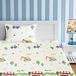 URBAN DREAM Kids City Traffic Print White and Blue BEDSHEET Set (Single Bed)-image-96