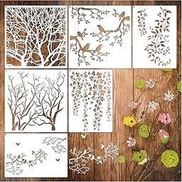 Tree Leaf Vine Stencils for Painting on Wood, Large Bird Branches Stencils for Crafts Reusable Wood Burning Drawing Art Paint Stencils and Patterns for Wall Furniture Cookie Canvas (Tree)-picture-16