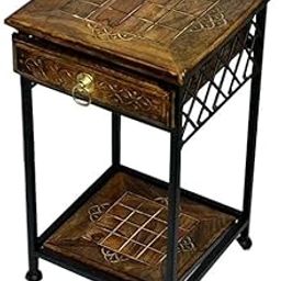 S.K Furniture Art Rustic Wooden End Table with Drawer & Metal Frame – 2-Tier Corner Accent Table with Storage Shelf | Industrial Side Table for Living Room, Bedroom, or Office Decor-image-53