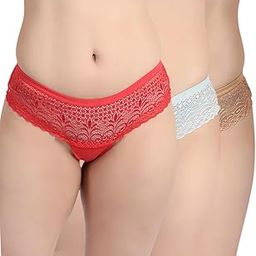 Hipster Solid Cotton Panties | Bikini Lace Net Panties (Pack of 3) Multicolor-image-15
