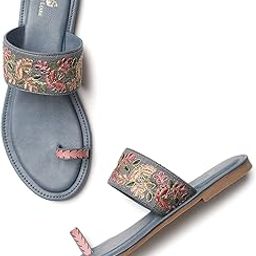 Women's Golden Embroidered Slip On Ethnic Flats Chappals-image-31