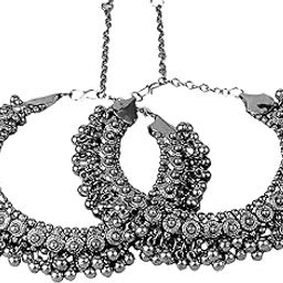 Silver Black Oxidized Metal Gungroo Pair of Anklets for Girls & Women-image-5