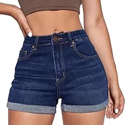 aahwan Essnce Zipper Fly Cuffed Hem Denim Casual Summer Shorts Women's & Girls-picture-18