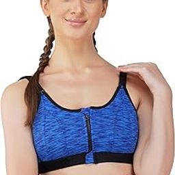 Women's Polyester Lycra Blend Non Padded Wire Free Sports Bra Full Coverage with Zip Closure and Adjustable Velcro Straps-image-9