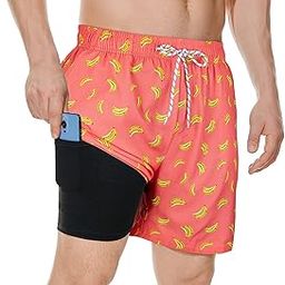 Men's Swim Trunks Board Shorts Quick Dry Mens Swimming Trunks with Compression Liner-image-18