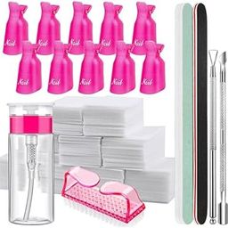 NPAH Gel Nail Polish Remover Tools Kit, 10 PCS Nail Polish Remover Clips Rose Red, 100ml Nail Polish Remover Bottle, 1000PCS Cotton Pad, Nail Brush, Cuticle Pusher, Nail File, Buffer Block Tools kit-9