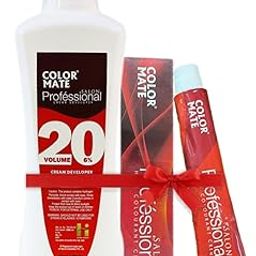 Color Mate Salon Professional hair colourant creme (2 tubes) 80g + Hair Colour Developer 20 Vol 6% | 1000 Ml COMBO. (copper brown 4.4)-image-51