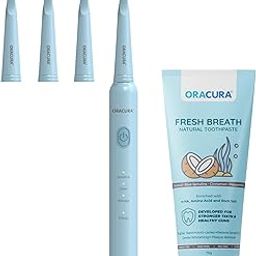 ORACURA® SB200 Blue Smart Sonic Toothbrush + Fresh Breath Natural Toothpaste (Coconut & Blue Spirulina) | With 3 Brush Heads-0
