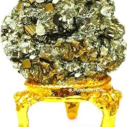 Pyrite Stone Original Cluster - 100 to 150 Grams Certified Brassy Golden Pyrite Crystal - Natural Authentic Pyrite Crystal for Reiki, Healing & Vastu - Pirate Stone with Golden Brass Stand for Home & Office Decor-image-46