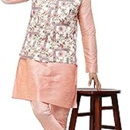Men's Pink Kurta Pyjama & Printed Nehru Jacket Set.-picture-49