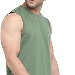 Men Cotton Gym Regular Fit Tank Tops Sleeveless Sports Vest Dark Green (Size Medium)-image-32