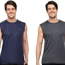 Men Polyester Lycra Gym Tank Tops Sleeveless Sports Vest | Round Neck Muscle Vest Pack of 2-image-77