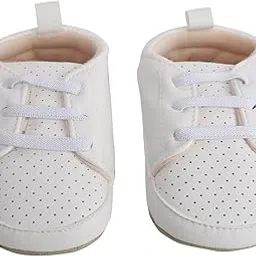babymoo Comfortable & Breathable Baby Unisex Booties | Cozy Fleece Infant All Seasons Footwear White Lace Up Booties-picture-1