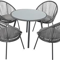 BOSSS FURNISHINGS Outdoor Patio Seating Set 4 Chairs and 1 Table Set for Balcony Garden Lawn | Handwoven Rattan Rope Wicker Furniture with Cushions | Grey Powder Coated Frame | Weather Resistant-image-31