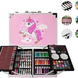 SHUDAUSHI® Unicorn Art & Craft Painting Box, Big Coloring Suitcase Multiple 145 Color Kit, Professional Drawing Water Color Pencils, Oil Pastel, Sketches & Acrylic Paint Brush Birthday Gift for Girls-image-2