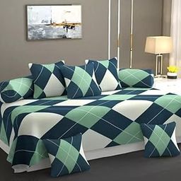 Luxurious Diwan Set for Living Room, diwan Set Covers Glace Cotton, diwan Set 8 Pieces (1 Single Bedsheet, 5 Cushion Covers, 2 Bolster Covers)-image-71