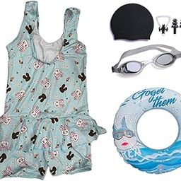 | Swimming Kit for Girls (Age 6-8 Years) with 1 Swimming Sleeveless Frock with 1 Anti Fog Swimming Goggles, Swimming Cap, 1 Nose Clip, 2 Ear Plugs, 1 Swimming Ring (Tube) for Girls | SC42-image-56
