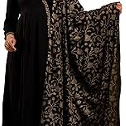 Women's Black Anarkali Suit Set with Gold Floral Embroidered Dupatta, Traditional Indian Ethnic Dress-picture-15