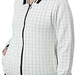 Women's Light Grey Checked Regular Fit Cotton Jacket For Winter Wear | Full Sleeve | Zipper | Casual Jacket For Woman & Girl | Western Stylish Jacket For Women-image-2