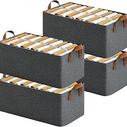 QONETIC 4 Pcs Collapsible Wardrobe Organizer for Clothes with Metal Frame Rectangle Storage for Foldable Boxes Toys Books Rectangle Handles Shelf Basket Pants Jeans Sweater-image-94