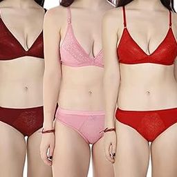 STXXOR Combo-3 Women Cotton Bra Panty Set for Women Lingerie Set Bra Panty Set for Women with Sexy Bra Panty Set for Women Innerwear Pack of 3 Sets Color:-Multicolor-image-0