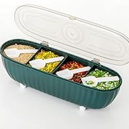 TYAGY 4 Compartments Seasoning Box with Lid, Seasoning Storage Box Container, Seasoning Box with Cover and Serving Spoons, Kitchen Condiment Jars, Plastic Seasoning Box Set (MultiColor / 1 Pcs)-21
