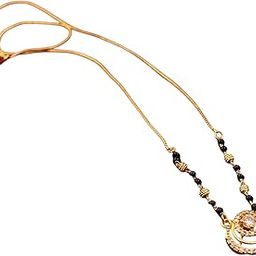 Traditional Micro Gold-Plated Polish Mangalsutra 18 Inch Black Beads Chain and American diamond Crystal Pendant for Women, for Wedding, Anniversari, Special Occasion-image-90