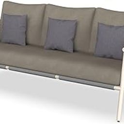 GEBE Modern Patio 3-Seater Sofa | U.V. Protected Comfortable Fabric Upholstered Couch with Cushioned Seating | Stylish Sofa Set for Outdoor and Garden | Tan-3