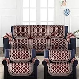 Multitex 5 +armSeater Printed Velvet Ethnic Design Sofa Covers -Maroon-image-1