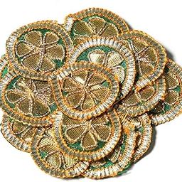 EmbroideryMaterial Gota Patti Flowers Embroidery Patches for Clothes, Applique Patches for Embroidery Work, Gota Flowers for Decoration, Crafts & Flowers for Dress Designing (20 Pieces, Gold & Green, 3.2 CM)-image-47