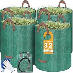 Remiawy Reusable Yard Waste Bags, 4 Packs 32 Gallons Lawn and Leaf Garden Bags Heavy Duty with 4 Handles, Collapsible Yard Waste Containers Camping Yard Recycling Bin for Debris Leaves Grass Clippings-image-8