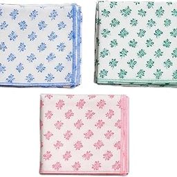 Floral Print Cotton Handkerchiefs, Set of 6, Blue Green Pink, Decorative Pattern-image-56