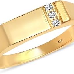 925 Sterling Silver BIS Hallmarked 14K Gold Plated Men's Wedding Band Sparkling Pave Cubic Zirconia Minimalist Stackable Finger Ring for Men (Ring Size - Indian-18, US-9 No.)-1