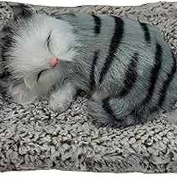 BOGEN LITE Sleeping Cat Plush Toy with Press Simulation Sound, Sleeping Cat Stuffed Animal Fur Soft Toys with Sound for Kids Car Dashboard Cat & Office Desk (Grey)-image-3