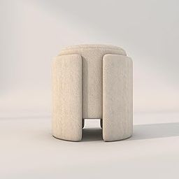 Horizontal Eight Contour Round Ottoman Stool Upholstered Pouf for Living Room, Office & Home Decor Comfortable Footrest & Stylish Seating (White)-image-63