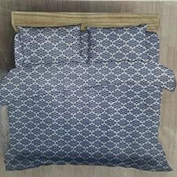 JYOTEX Damask Pattern Bedding Set, Navy Blue and White, Double Size, 230x250cm-image-38