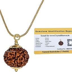 Crystal Heaven Rudraksha Original 7 Mukhi Pendant Necklace for Women Men | Certified Rudraksha with Velvet Pouch (Gold)-picture-21